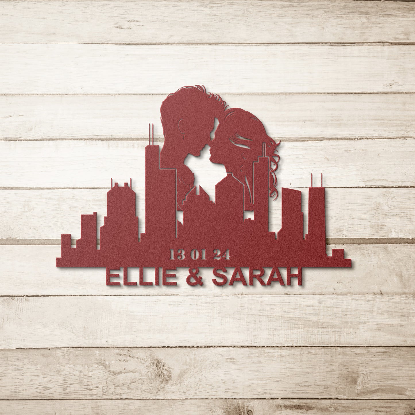 Personalized Chicago Lesbian Couple Anniversary Metal Wall Art