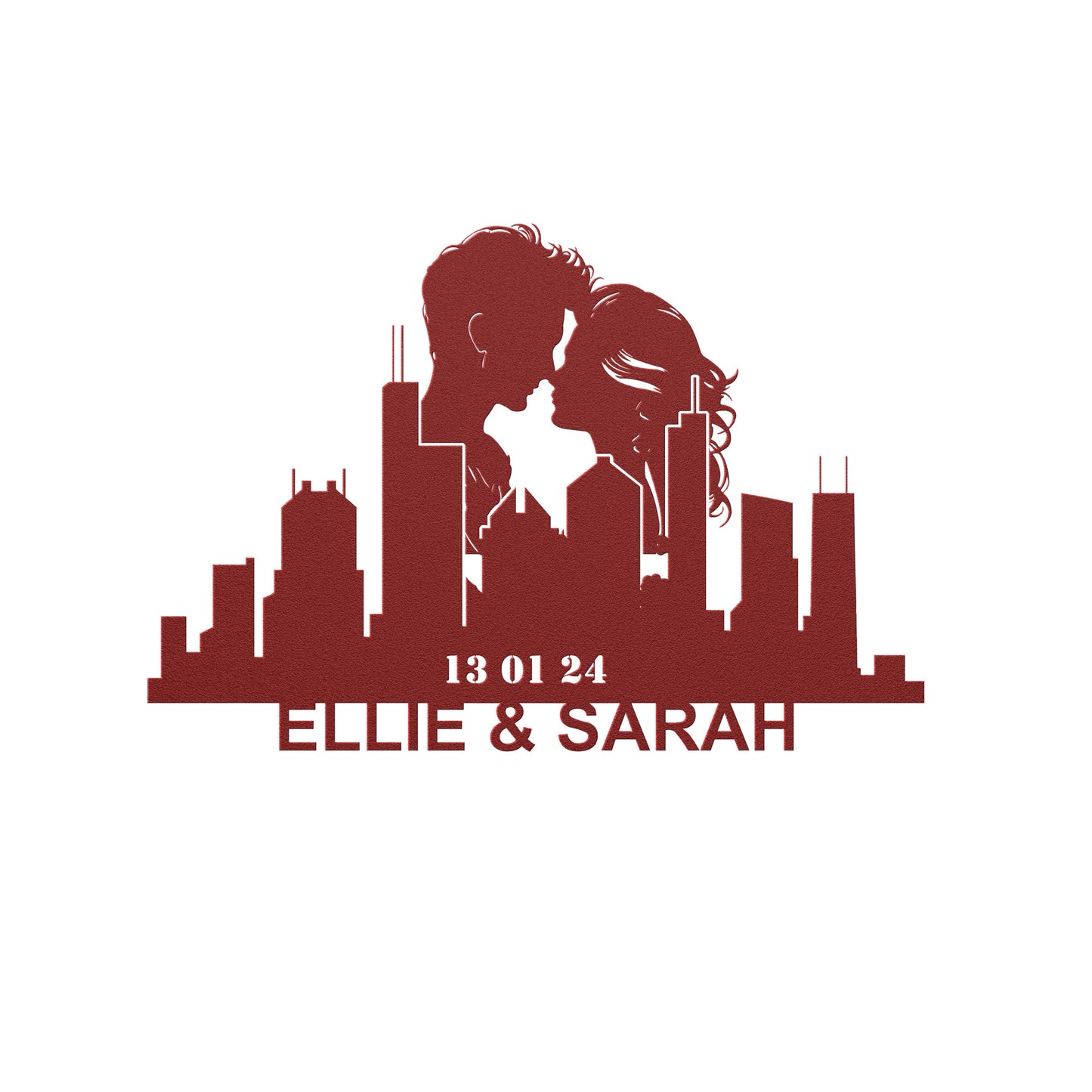 Personalized Chicago Lesbian Couple Anniversary Metal Wall Art