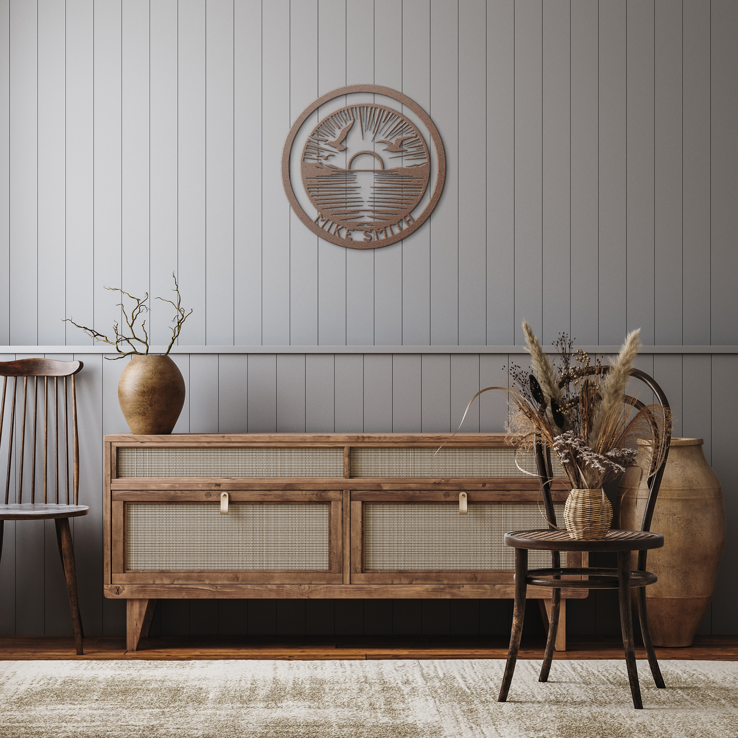 Personalized_Sunset_Metal_Wall_Art_Copper_Rustic_Hallway_Mockup.png