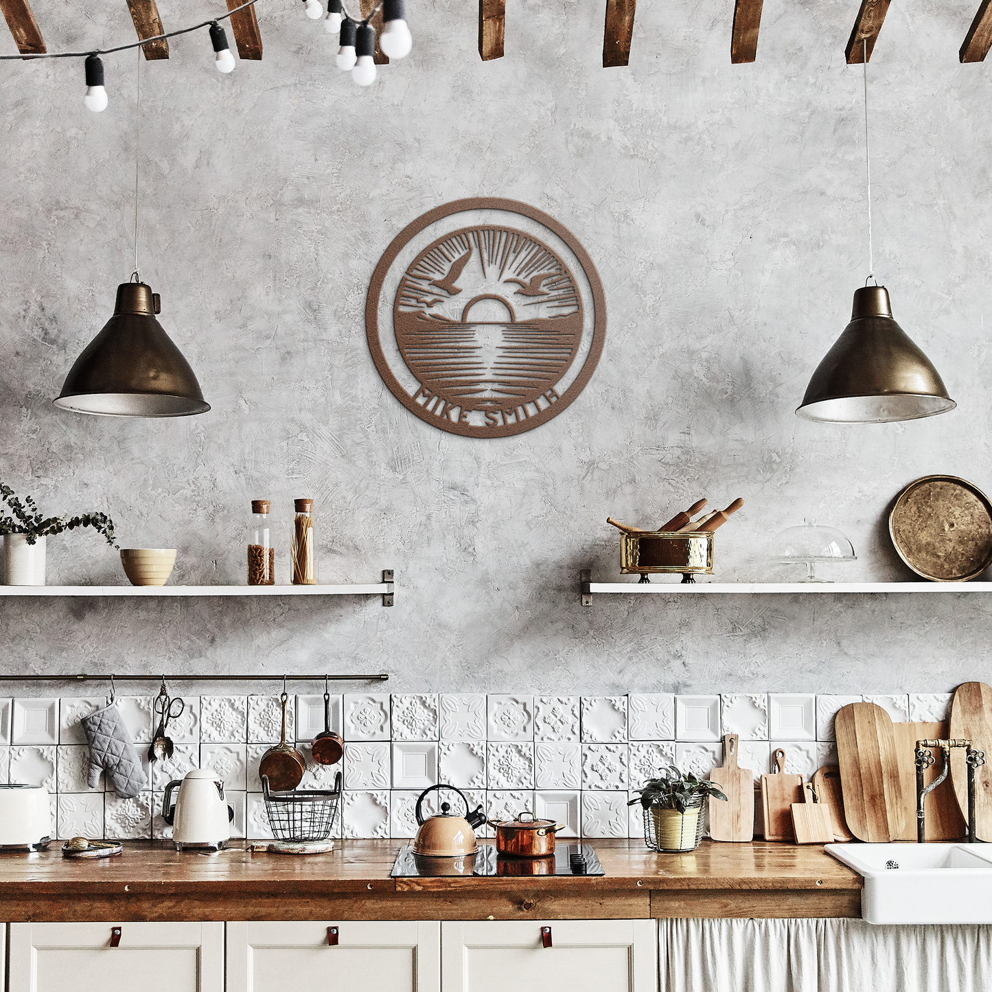 Personalized_Sunset_Metal_Wall_Art_Copper_Rustic_Kitchen_Mockup.png