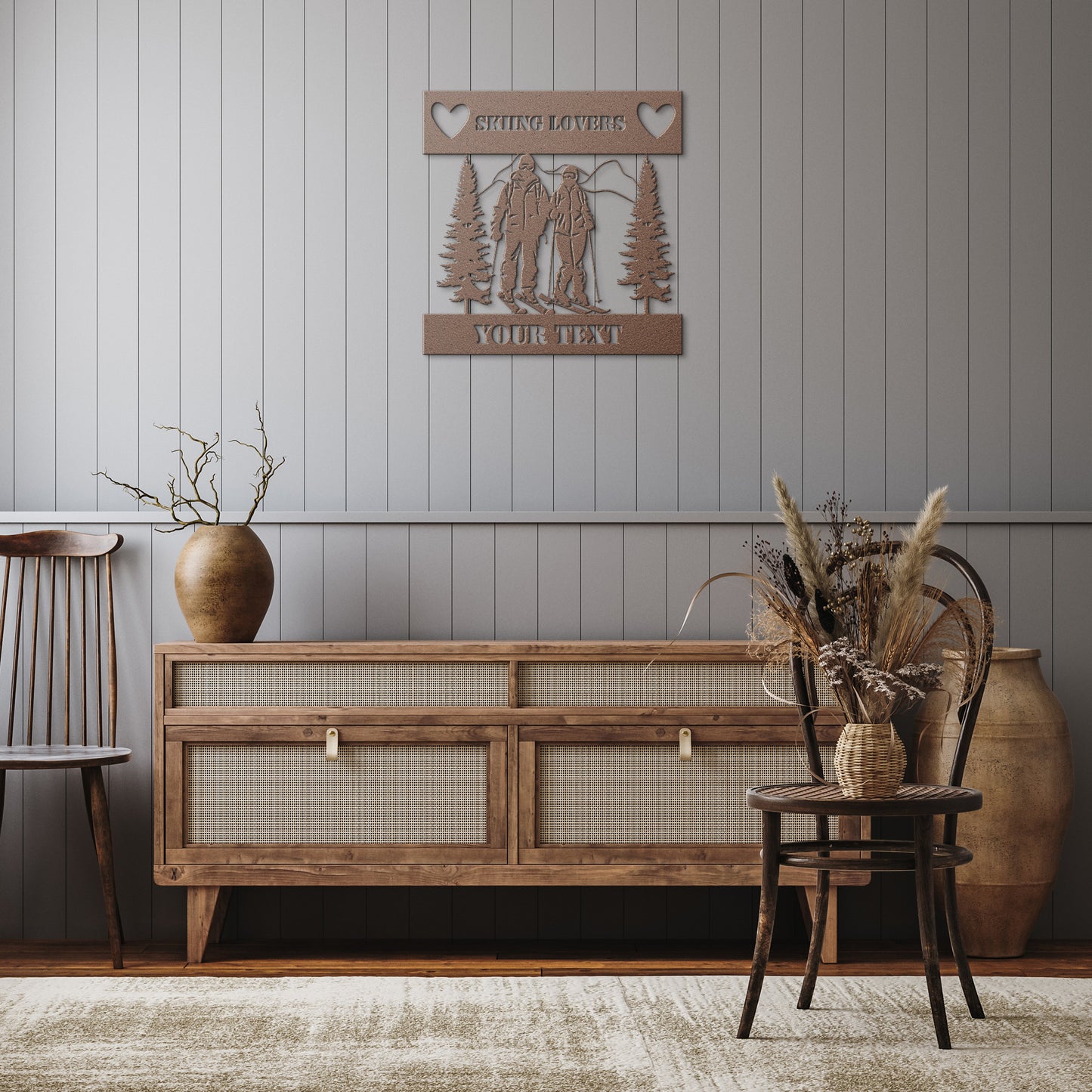 Skiing Couple Metal Wall Art