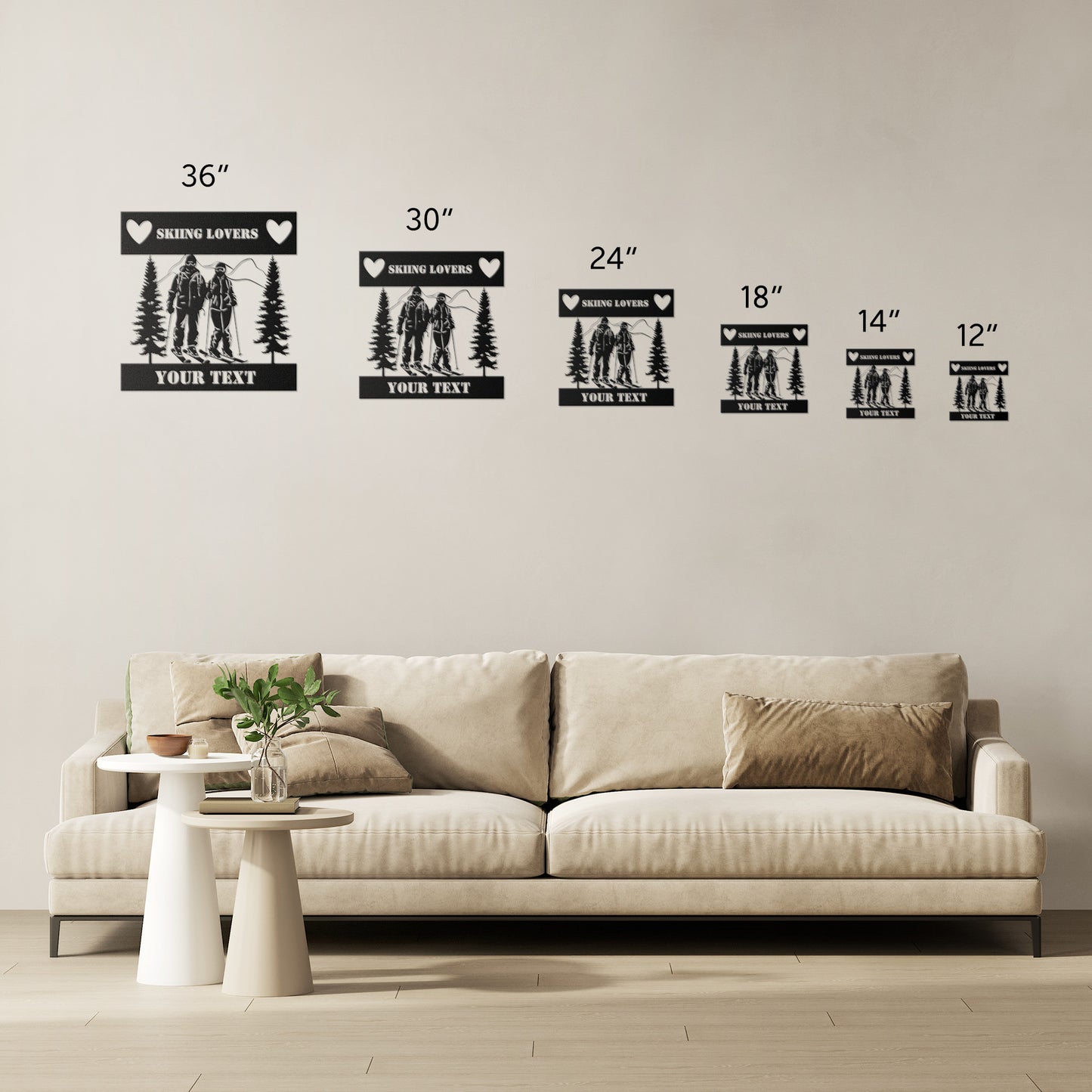 Skiing Couple Metal Wall Art