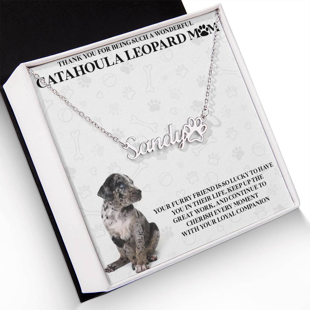 Personalized Catahoula Leopard Mom Paw Print Name Necklace - Customized Jewelry Gift for Women Catahoula Leopard Dog Lover
