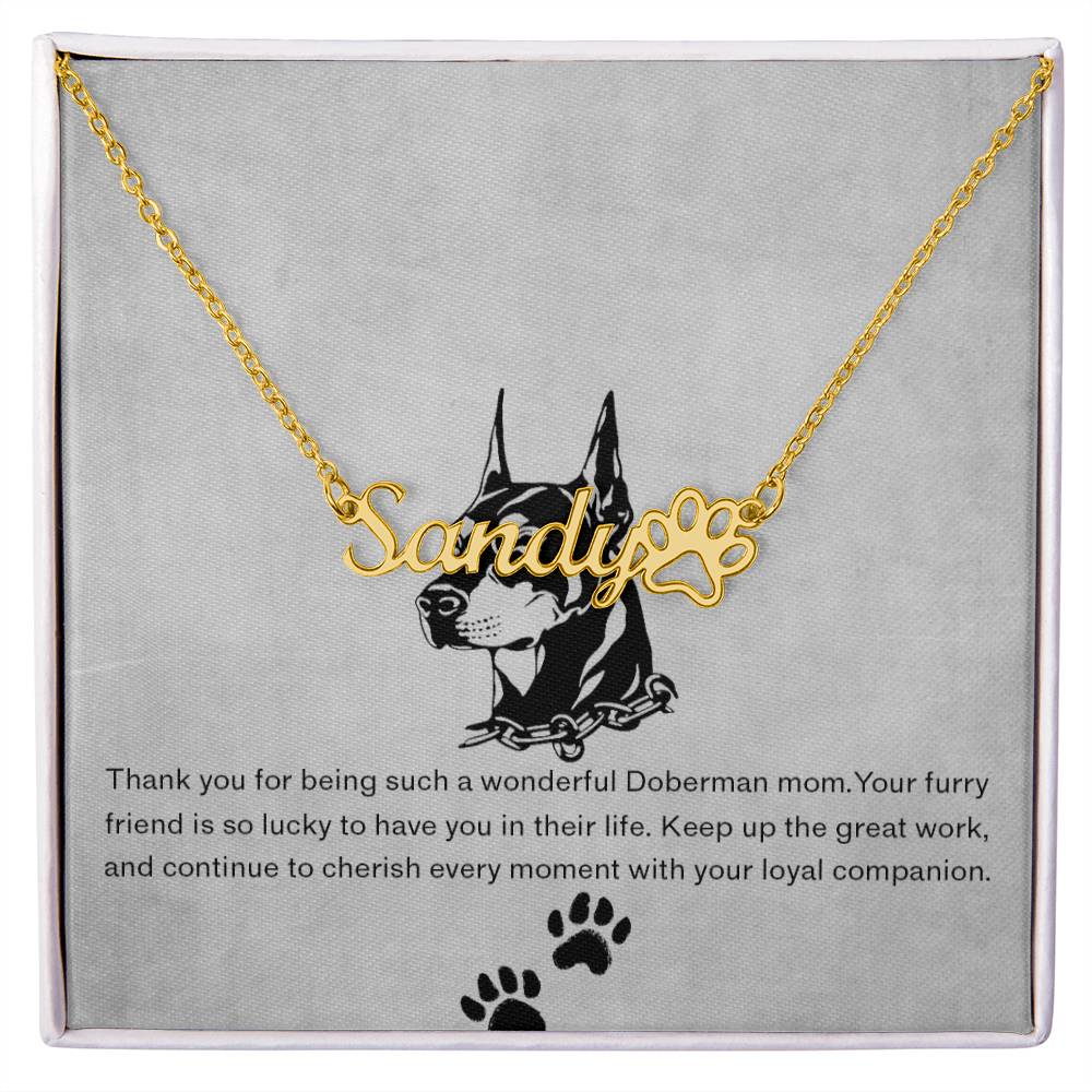 Personalized Paw Print Name Necklace For Doberman Dog Mom - Customized Jewelry Gift for Women Doberman Dog Lover