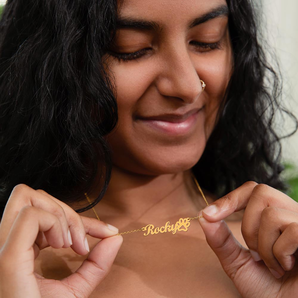 Personalized Paw Print Name Necklace For Doberman Dog Mom - Customized Jewelry Gift for Women Doberman Dog Lover