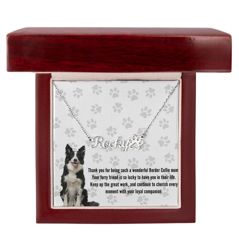 Personalized Paw Print Name Necklace For Border Collie Dog Mom - Customized Jewelry Gift for Women Border Collie Dog Lover