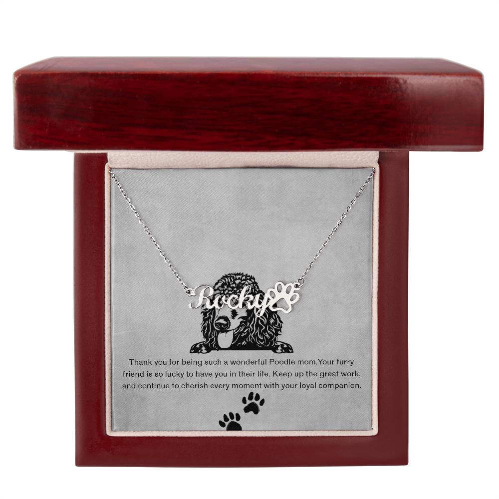 Personalized Poodle Mom Paw Print Name Necklace - Customized Jewelry Gift for Women Poodle Dog Lover