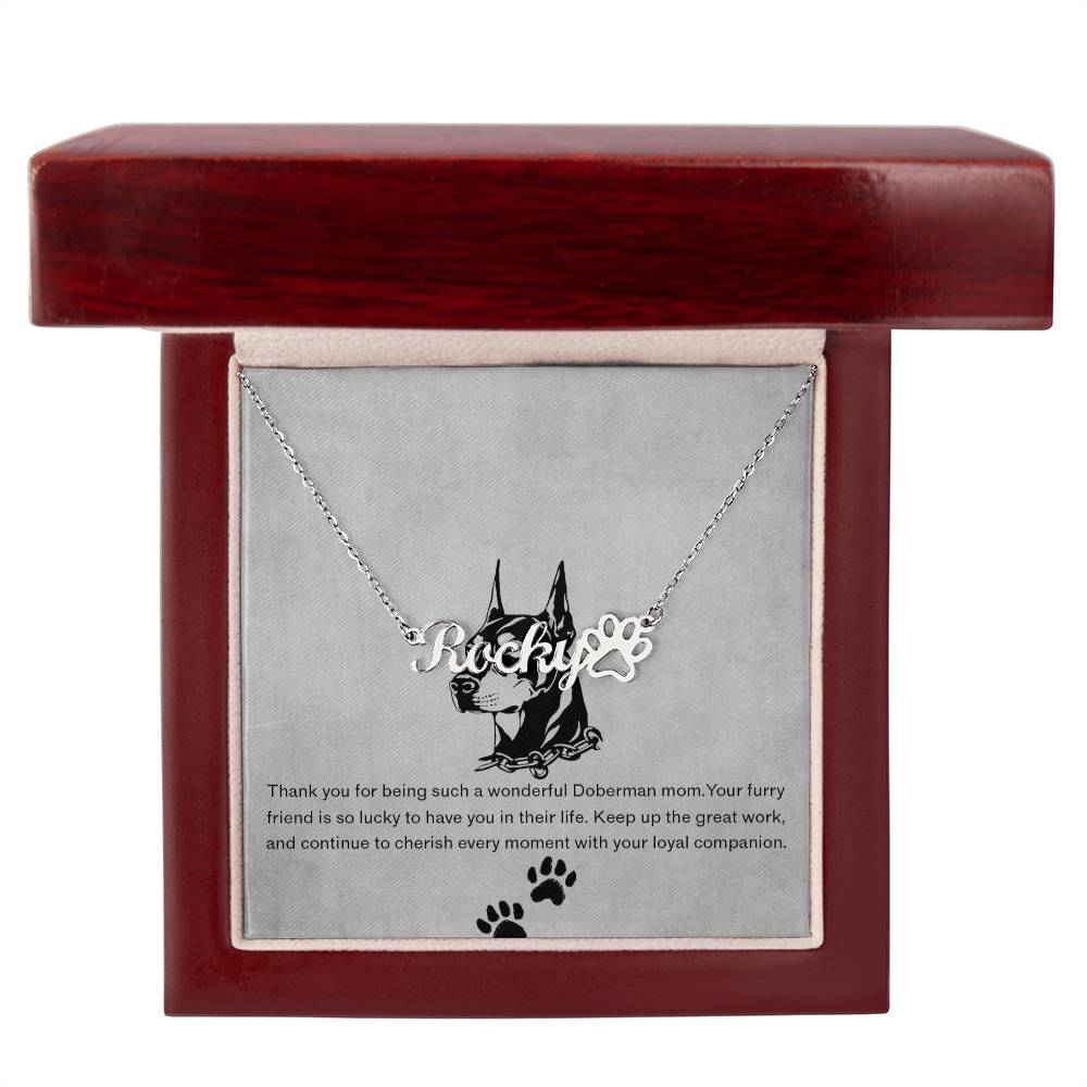 Personalized Paw Print Name Necklace For Doberman Dog Mom - Customized Jewelry Gift for Women Doberman Dog Lover