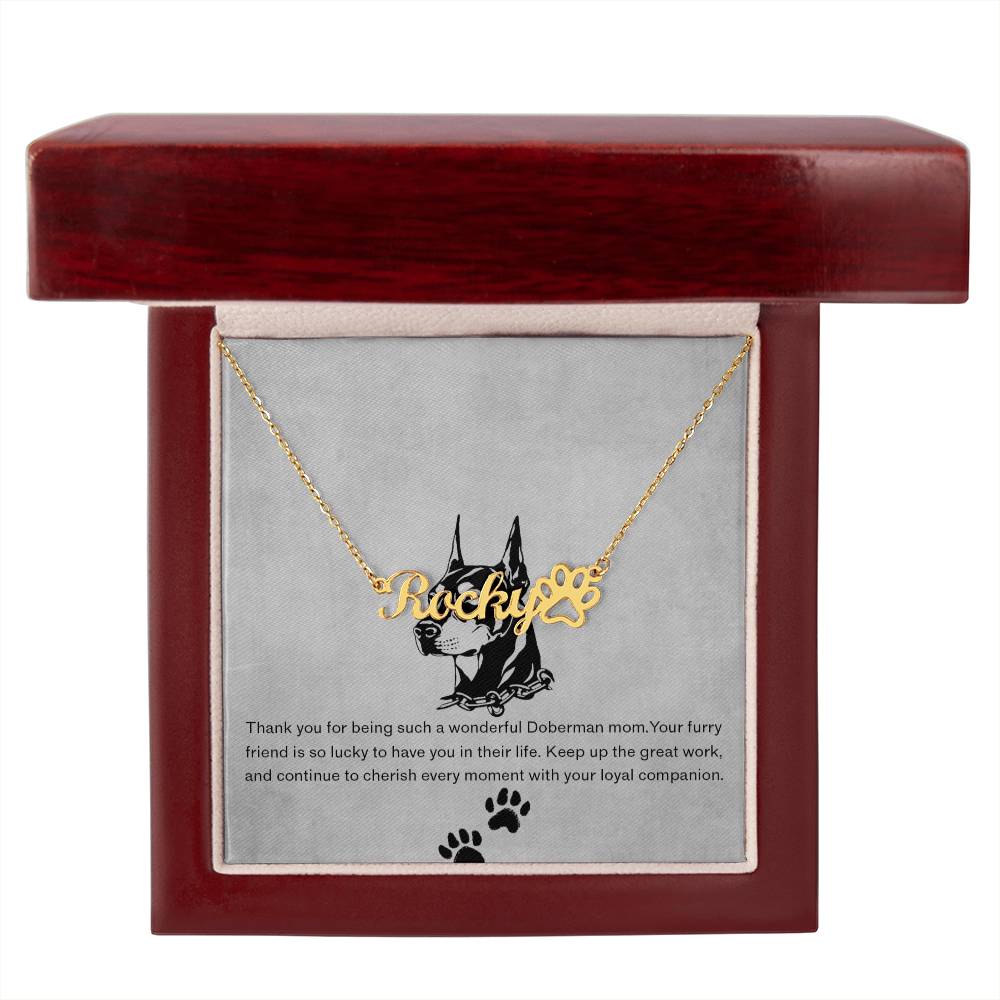 Personalized Paw Print Name Necklace For Doberman Dog Mom - Customized Jewelry Gift for Women Doberman Dog Lover
