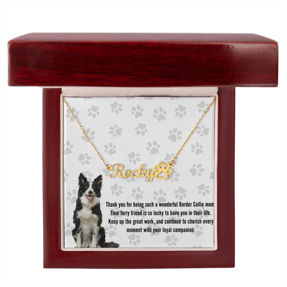 Personalized Paw Print Name Necklace For Border Collie Dog Mom - Customized Jewelry Gift for Women Border Collie Dog Lover