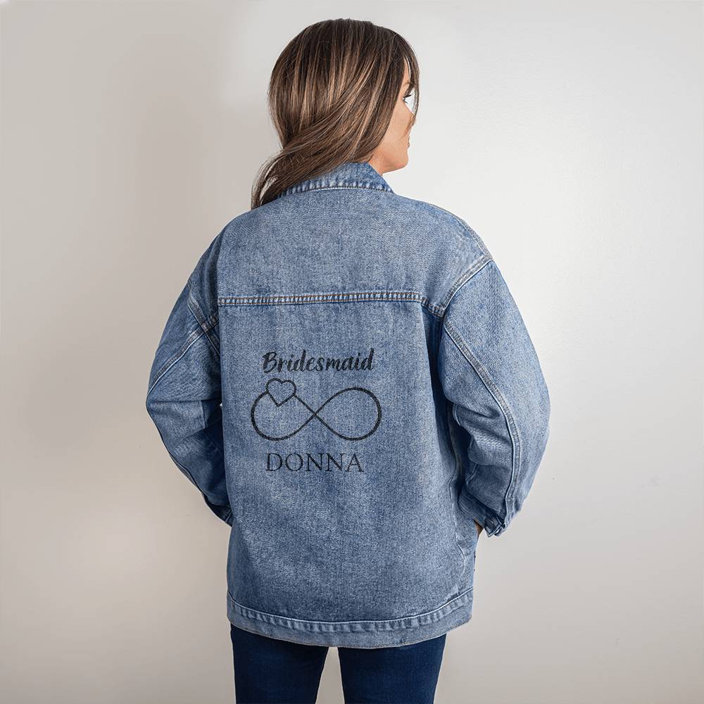 Custom Bridesmaid Oversized Denim Jacket With Name, Personalized Name Bridesmaid Denim Jacket, Custom Gift For Bridesmaid, Custom Bridal Party Gifts,