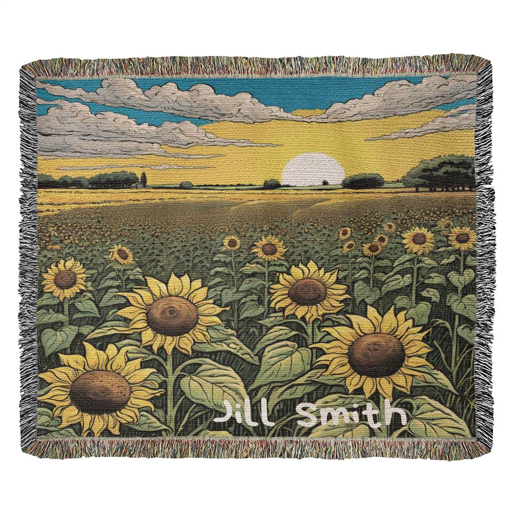 Personalized Sunflower Heirloom Woven Blanket