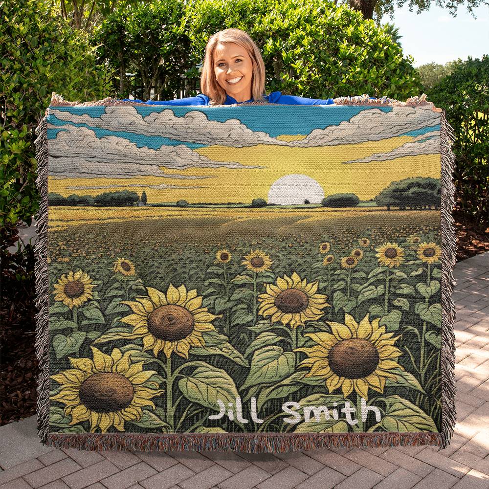 Personalized Sunflower Heirloom Woven Blanket