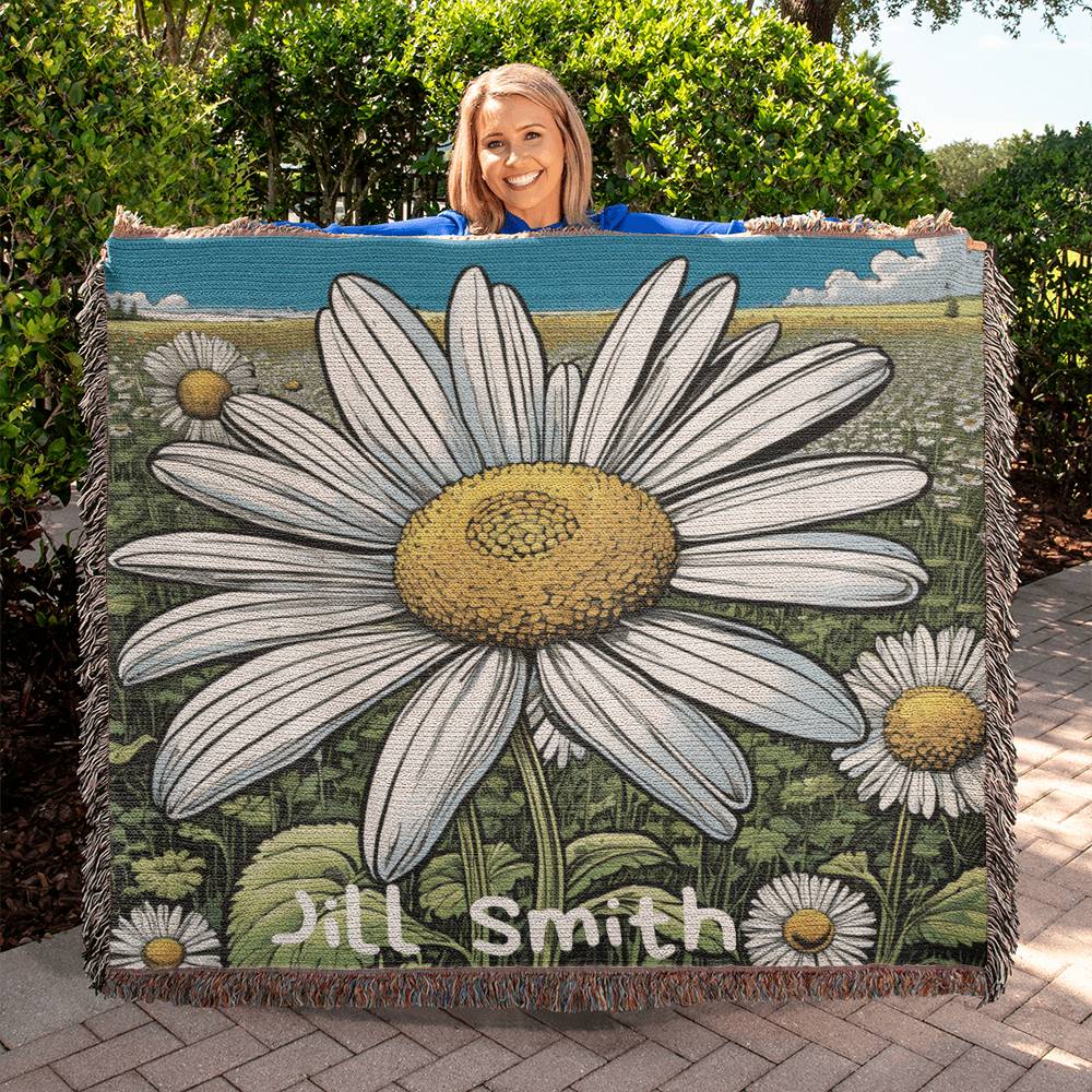 Personalized Daisy Heirloom Woven Blanket