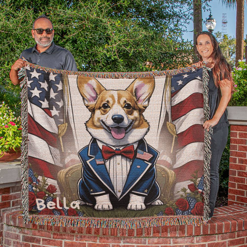 Personalized Pembroke Welsh Corgi Heirloom Woven Blanket