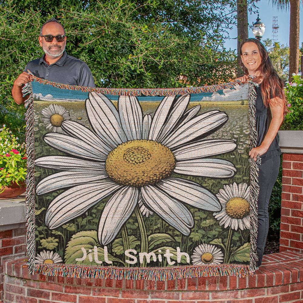 Personalized Daisy Heirloom Woven Blanket