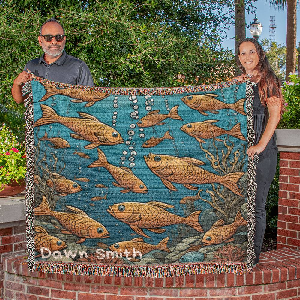 Personalized School Of Fish Heirloom Woven Blanket