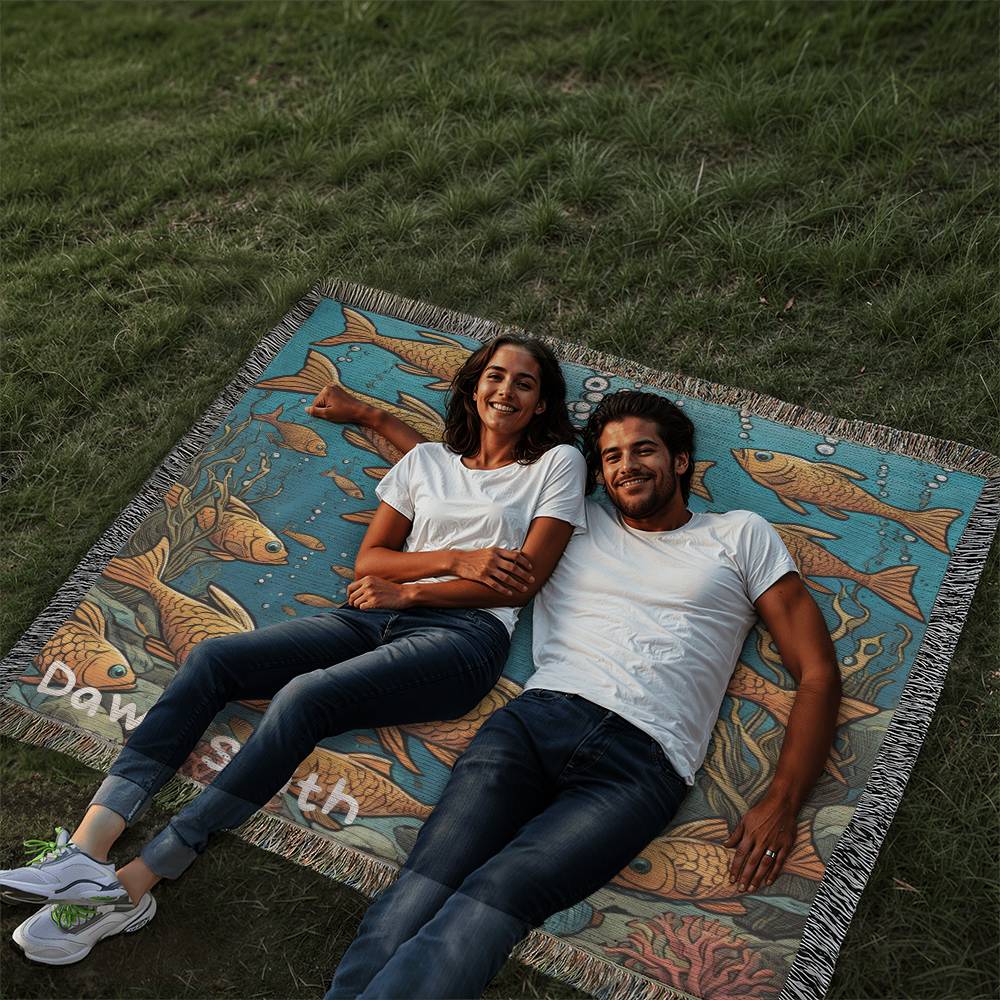 Personalized School Of Fish Heirloom Woven Blanket