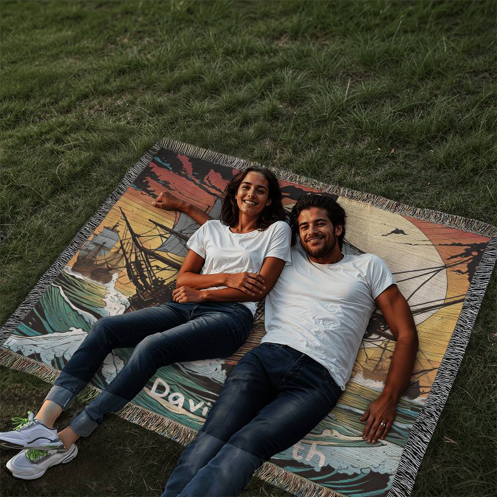 Personalized Pirate Ship Heirloom Woven Blanket