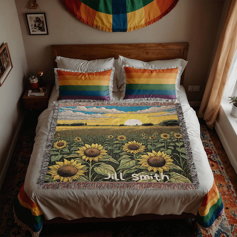 Personalized Sunflower Heirloom Woven Blanket