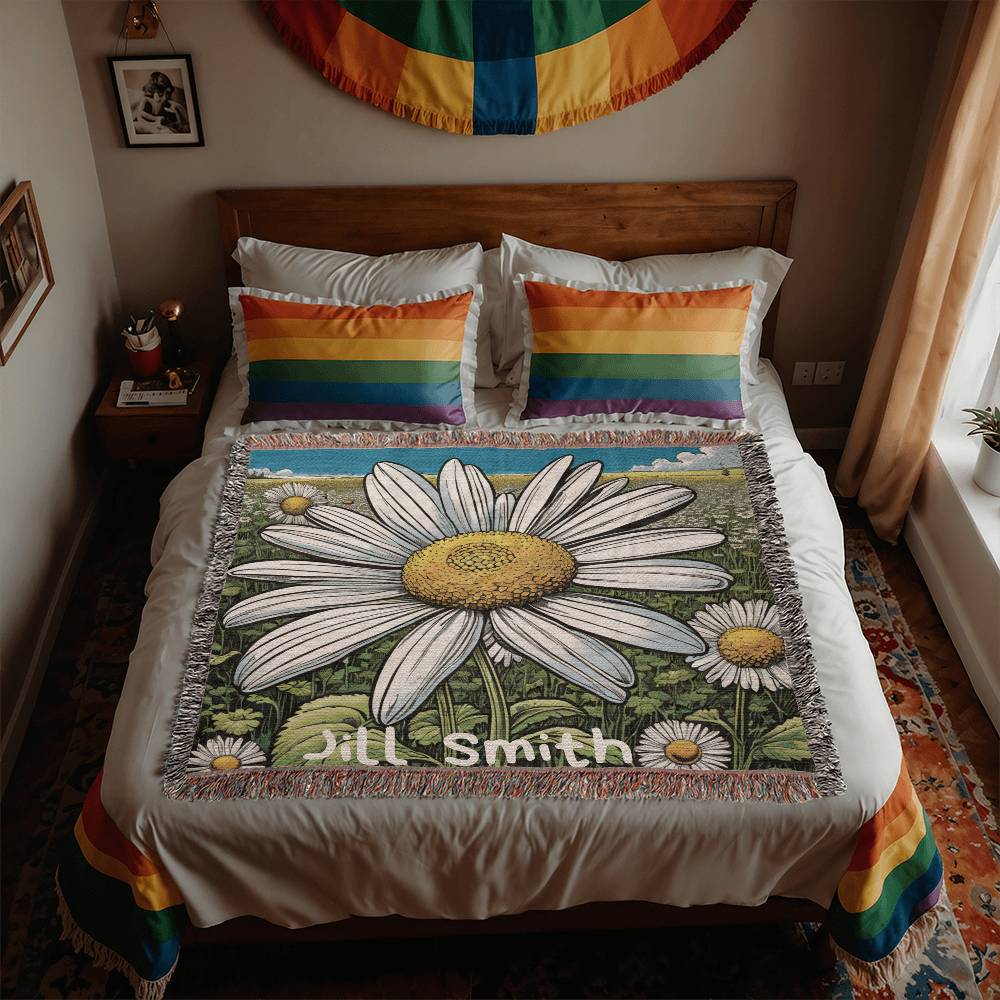 Personalized Daisy Heirloom Woven Blanket
