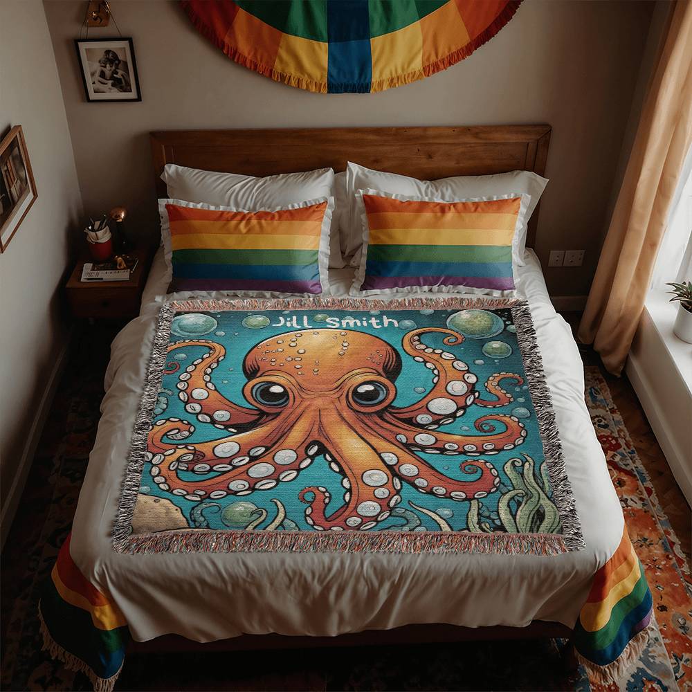 Personalized Octopus Heirloom Woven Blanket