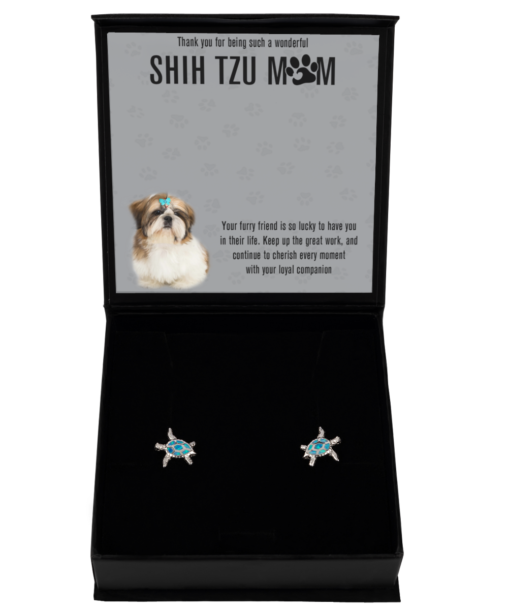 Shih Tzu Mom Opal Turtle Earrings - Dog Mom Gifts For Women Birthday Christmas Mother's Day Jewelry Gift For Shih Tzu Dog Lover