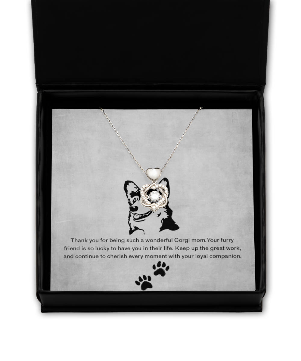 Corgi Mom Heart Knot Silver Necklace - Dog Mom Gifts Necklace For Women Birthday Christmas Mother's Day Gift For Corgi Dog Lover