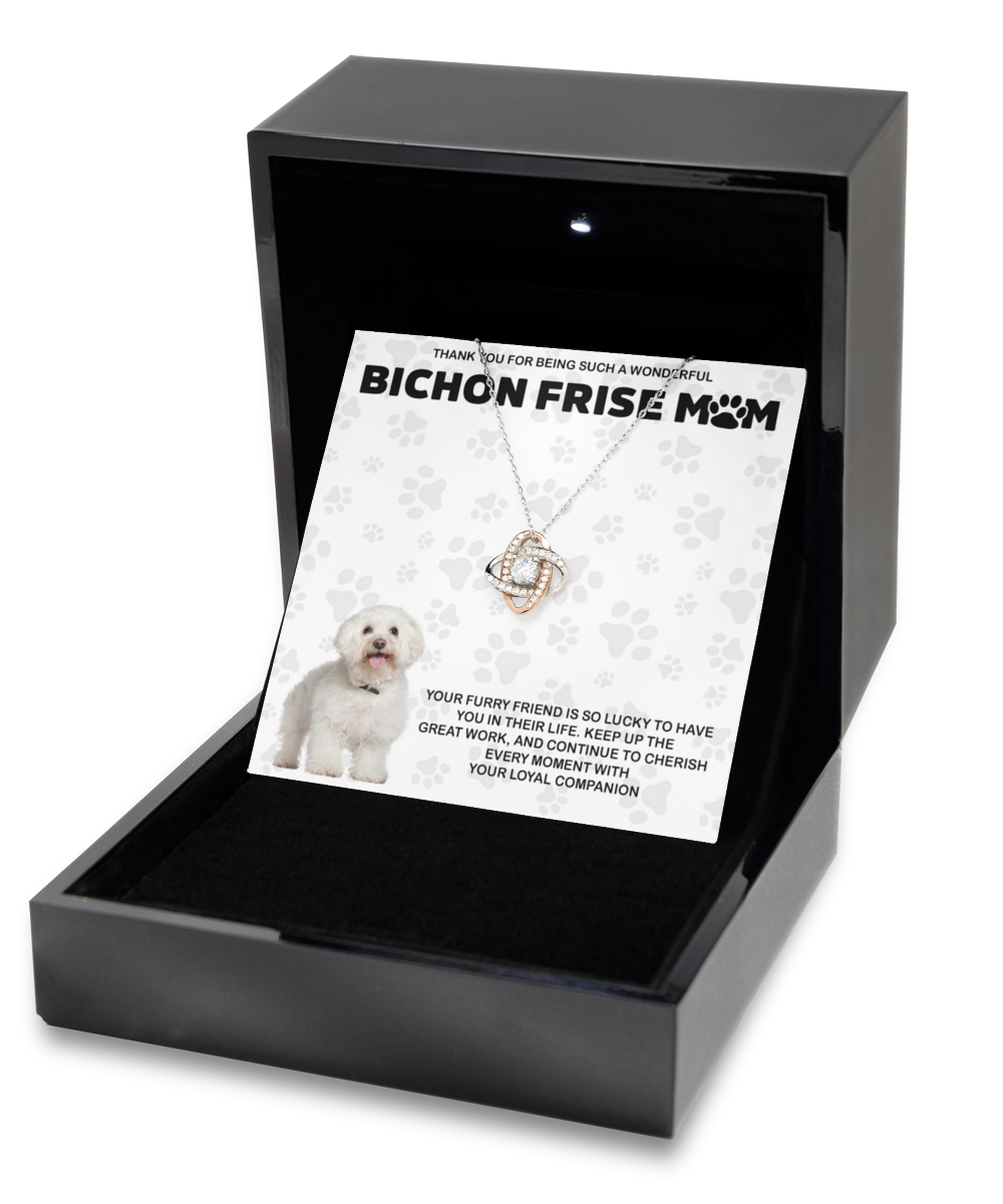 Bichon Frise Mom Love Knot Rose Gold Necklace - Dog Mom Gifts Necklace For Women Birthday Christmas Mother's Day Gift For Bichon Frise Dog Lover