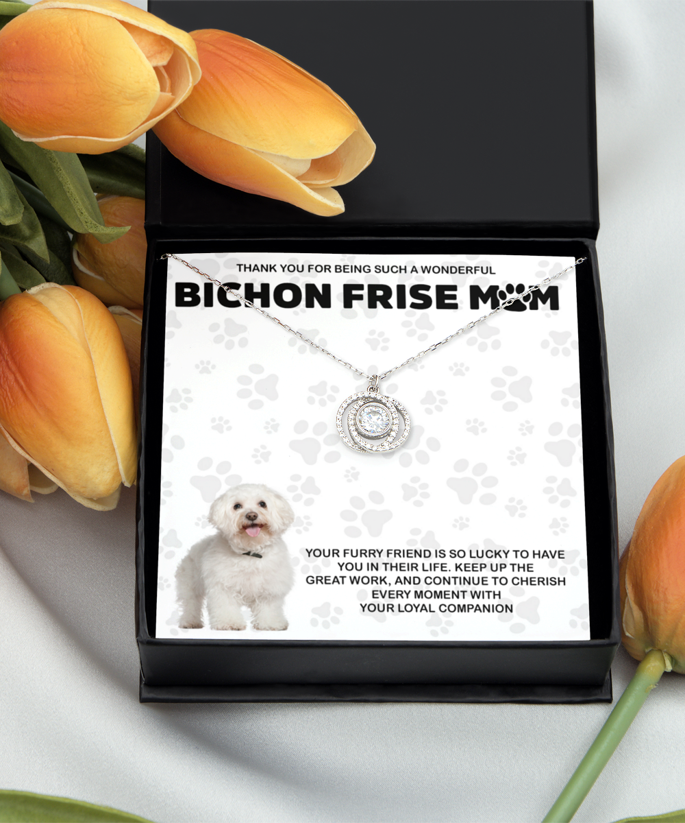 Bichon Frise Mom Double Crystal Circle Necklace - Dog Mom Gifts Necklace For Women Birthday Christmas Mother's Day Gift For Bichon Frise Dog Lover