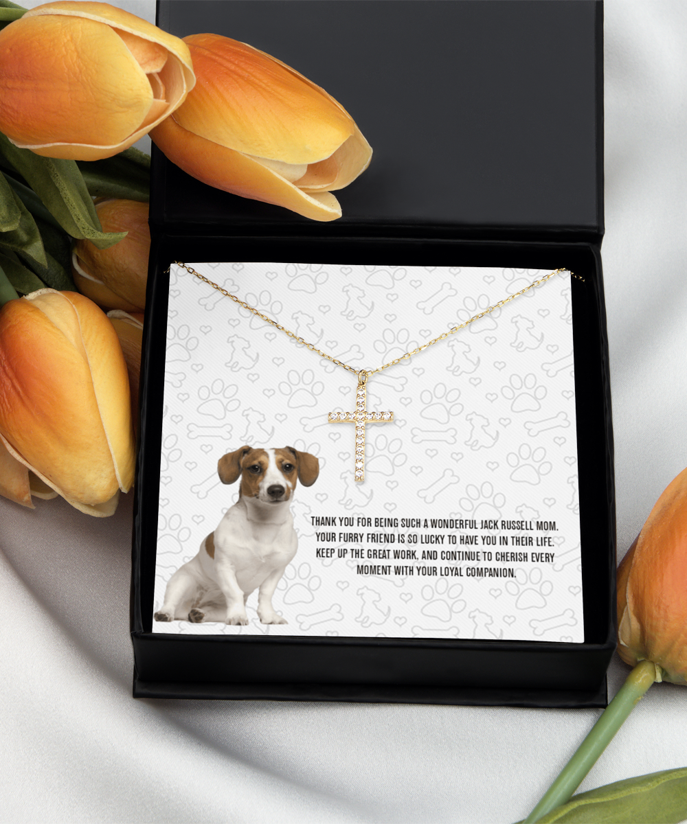 Jack Russell Mom Crystal Gold Cross Necklace - Dog Mom Necklace Gifts For Women Birthday Christmas Mother's Day Gift For Jack Russell Dog Lover