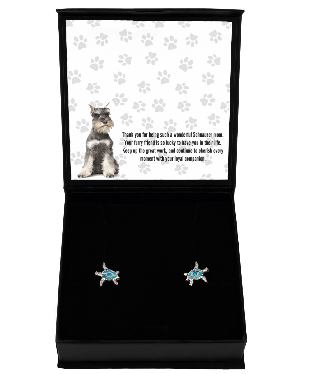 Schnauzer Mom Opal Turtle Earrings - Dog Mom Gifts For Women Birthday Christmas Mother's Day Jewelry Gift For Schnauzer Dog Lover