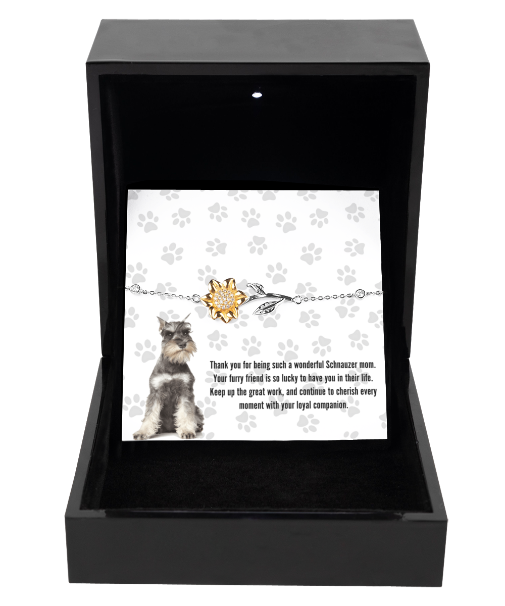 Schnauzer Mom Sunflower Bracelet - Dog Mom Gifts For Women Birthday Christmas Mother's Day Jewelry Gift For Schnauzer Dog Lover