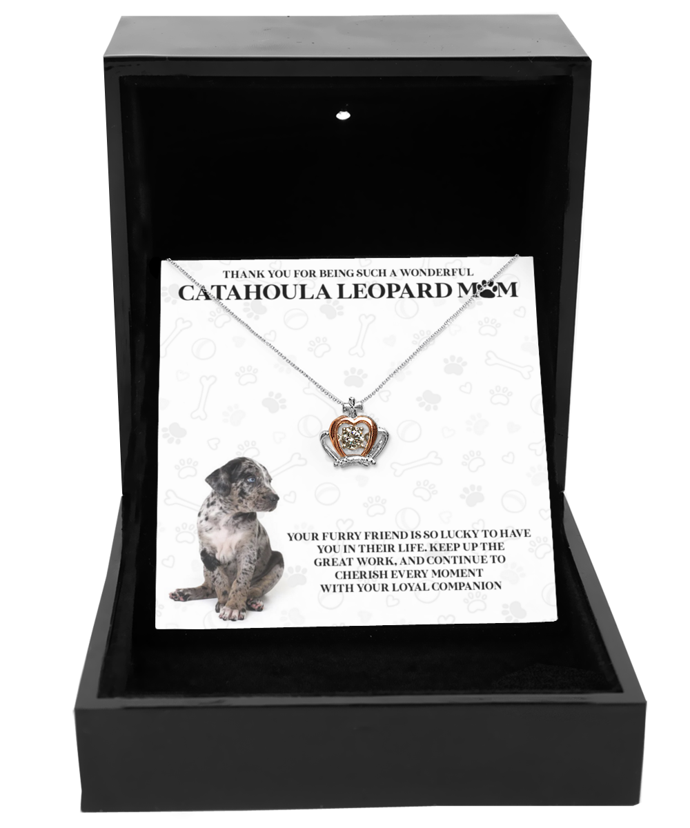 Catahoula Leopard Mom Crown Pendant Necklace - Dog Mom Gifts For Women Birthday Christmas Mother's Day Gift Necklace For Catahoula Leopard Dog Lover