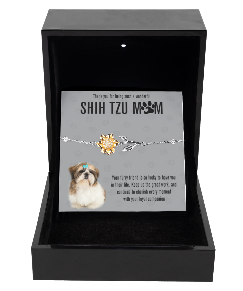 Shih Tzu Mom Sunflower Bracelet - Dog Mom Gifts For Women Birthday Christmas Mother's Day Jewelry Gift For Shih Tzu Dog Lover