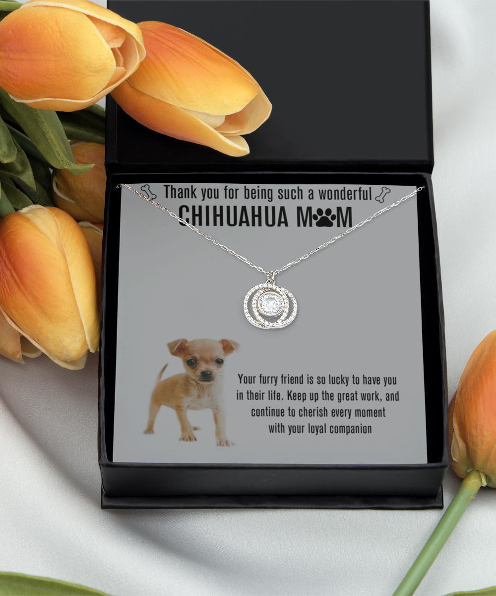 Chihuahua Mom Double Crystal Circle Necklace - A Birthday Christmas Mothers Day Necklace Gift For Women Chihuahua Dog Mom