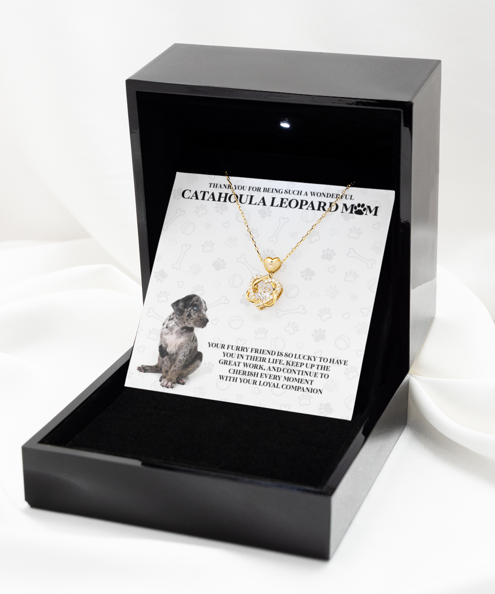 Catahoula Leopard Mom Heart Knot Gold Necklace - A Birthday Christmas Mother's Day Gift For Catahoula Leopard Dog Mom Gifts For Women Necklace