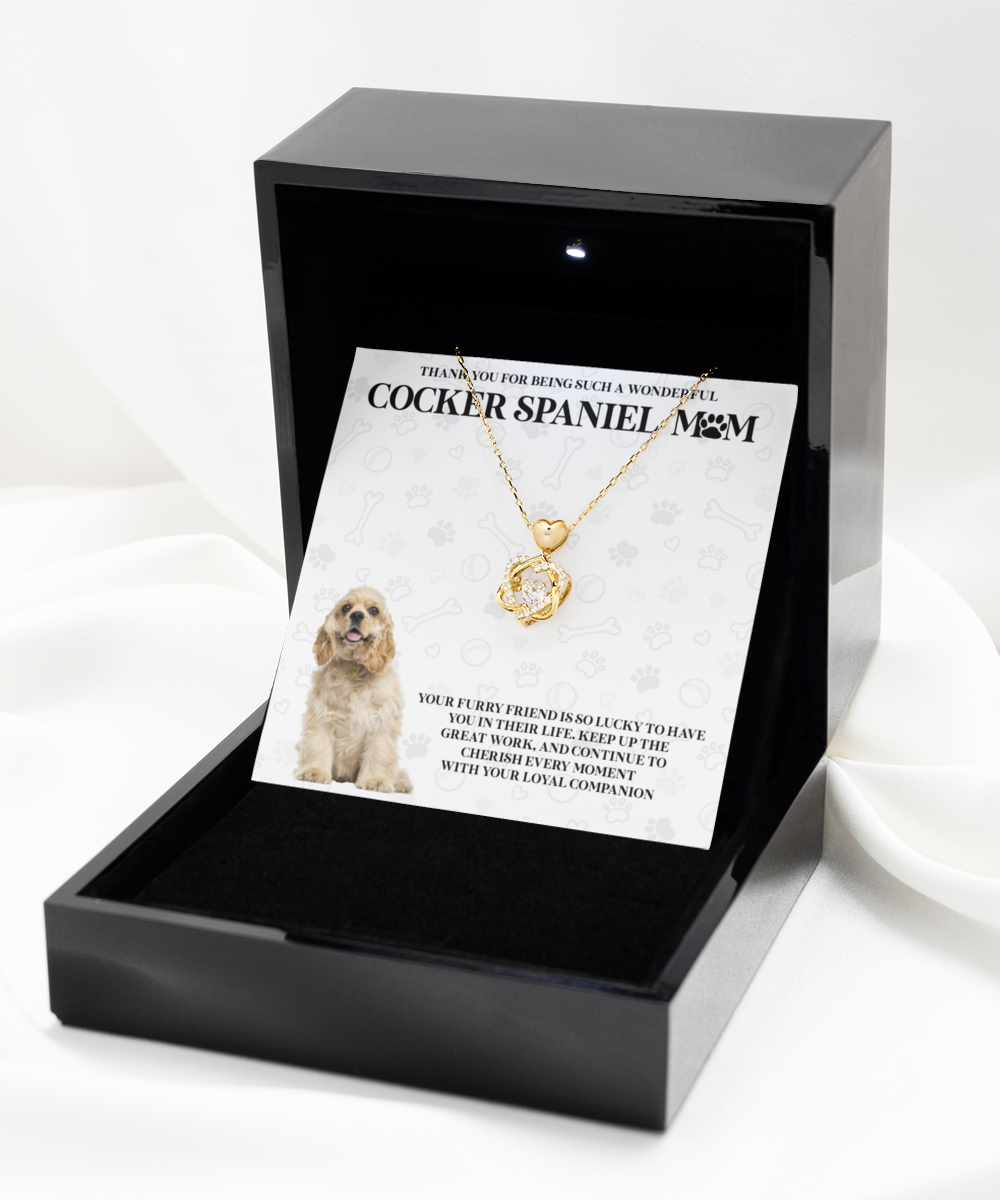 Cocker Spaniel Mom Heart Knot Gold Necklace - Dog Mom Gifts Necklace For Women Birthday Christmas Mother's Day Gift For Cocker Spaniel Dog Lover