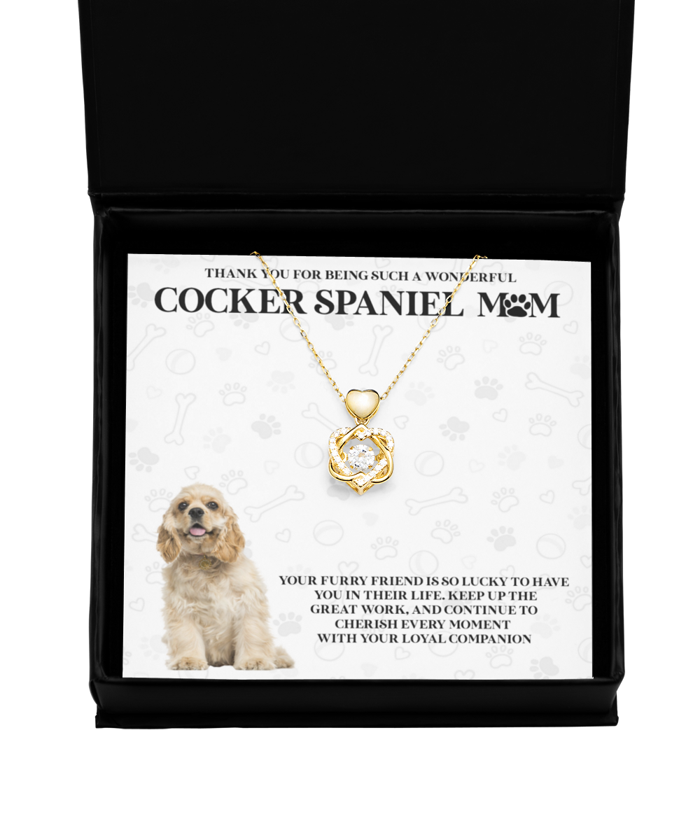 Cocker Spaniel Mom Heart Knot Gold Necklace - Dog Mom Gifts Necklace For Women Birthday Christmas Mother's Day Gift For Cocker Spaniel Dog Lover