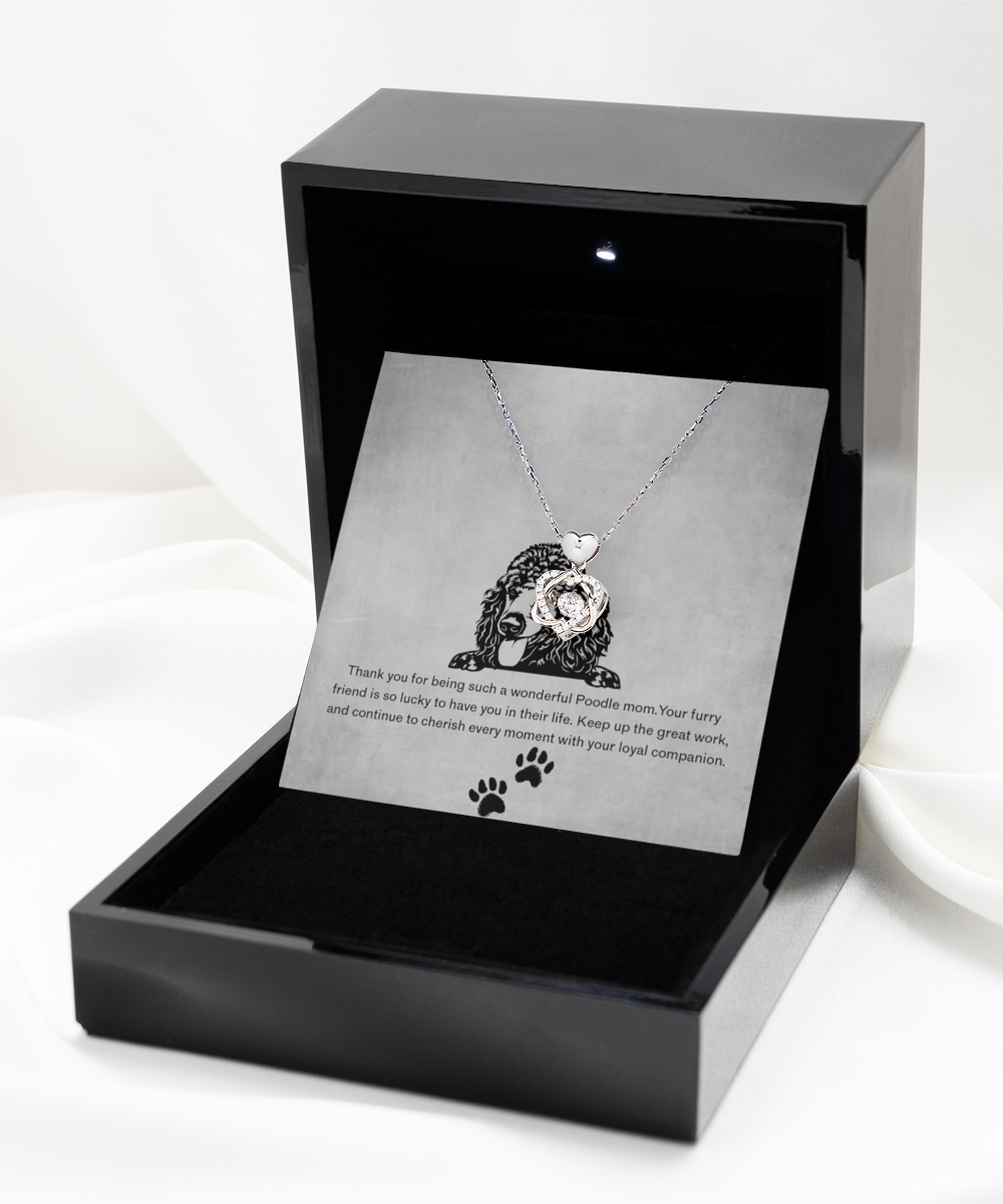 Poodle Mom Heart Knot Silver Necklace - Dog Mom Jewelry Gifts Necklace For Women Birthday Christmas Mother's Day Gift For Poodle Dog Lover