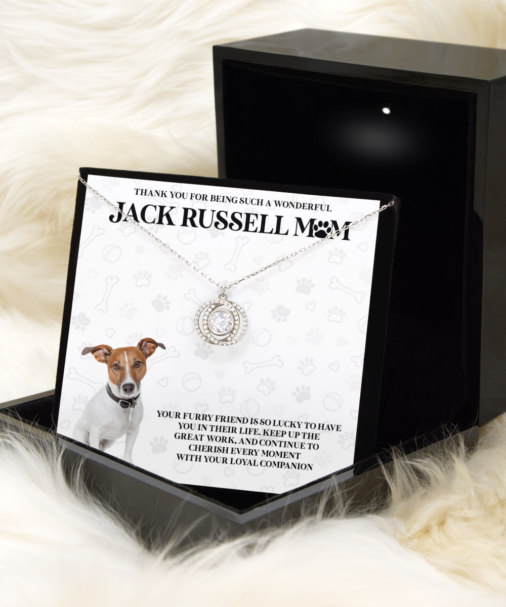 Jack Russell Mom Double Crystal Circle Necklace - Dog Mom Gifts Necklace For Women Birthday Mother's Day Gift For Jack Russell Dog Lover