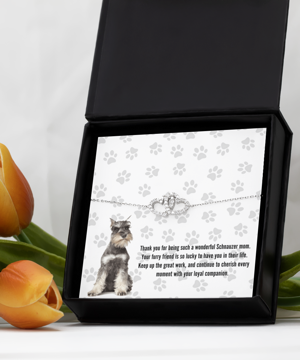 Schnauzer Mom Interlocking Heart Bracelet - Dog Mom Jewelry Gifts For Women Birthday Christmas Mother's Day Gift For Schnauzer Dog Lover