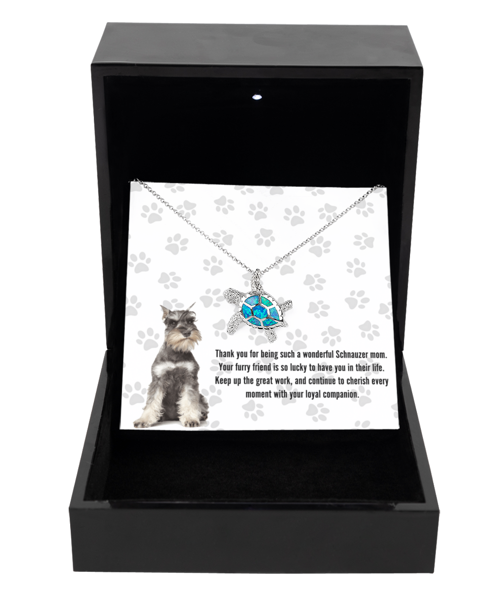 Schnauzer Mom Opal Turtle Necklace - Dog Mom Gifts For Women Birthday Christmas Mother's Day Gift Necklace For Schnauzer Dog Lover