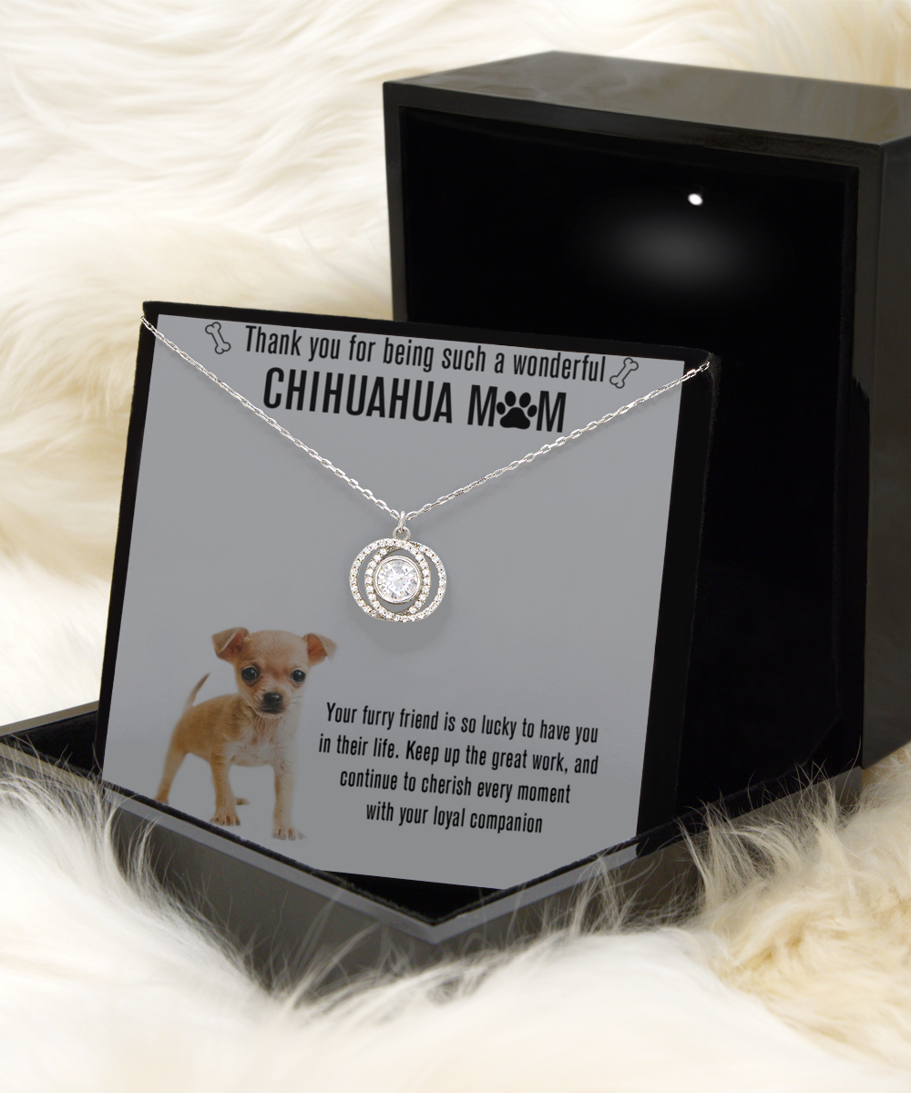 Chihuahua Mom Double Crystal Circle Necklace - A Birthday Christmas Mothers Day Necklace Gift For Women Chihuahua Dog Mom
