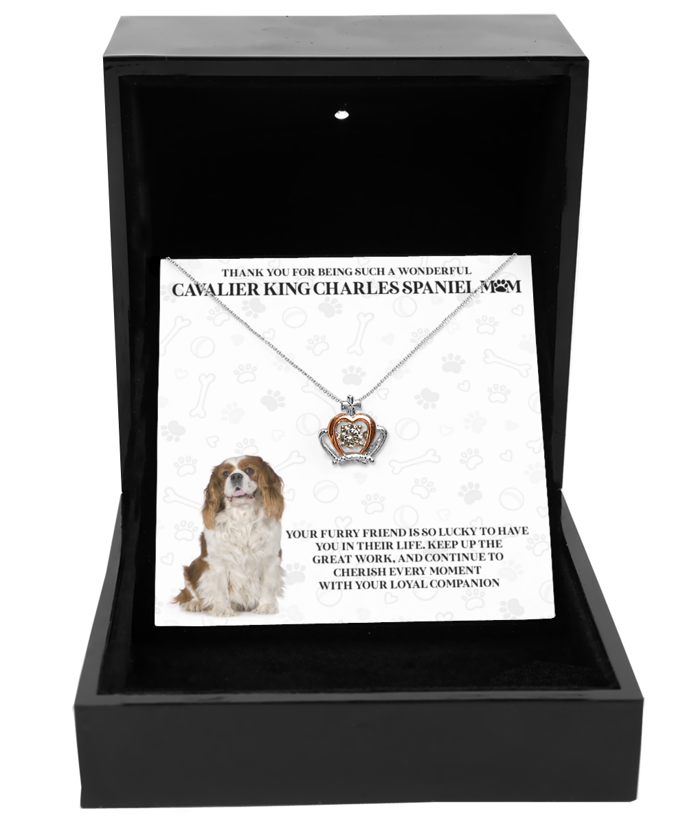 Cavalier King Charles Spaniel Mom Crown Pendant Necklace - Dog Mom Gifts For Women Birthday Christmas Mother's Day Gift Necklace For Cavalier King Charles Spaniel Dog Lover