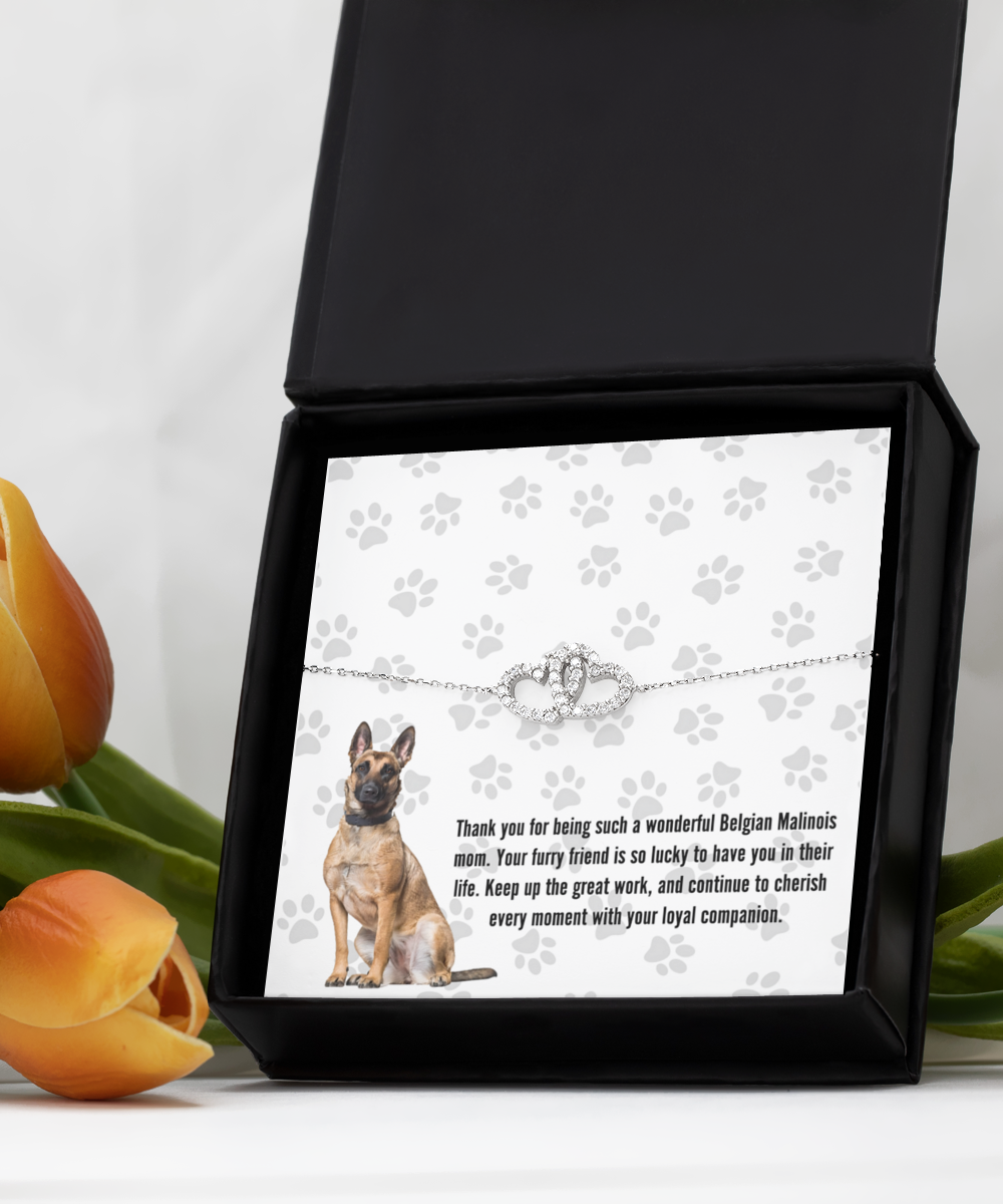 Belgian Malinois Mom Interlocking Heart Bracelet - Dog Mom Jewelry Gifts For Women Birthday Christmas Mother's Day Gift For Belgian Malinois Dog Lover