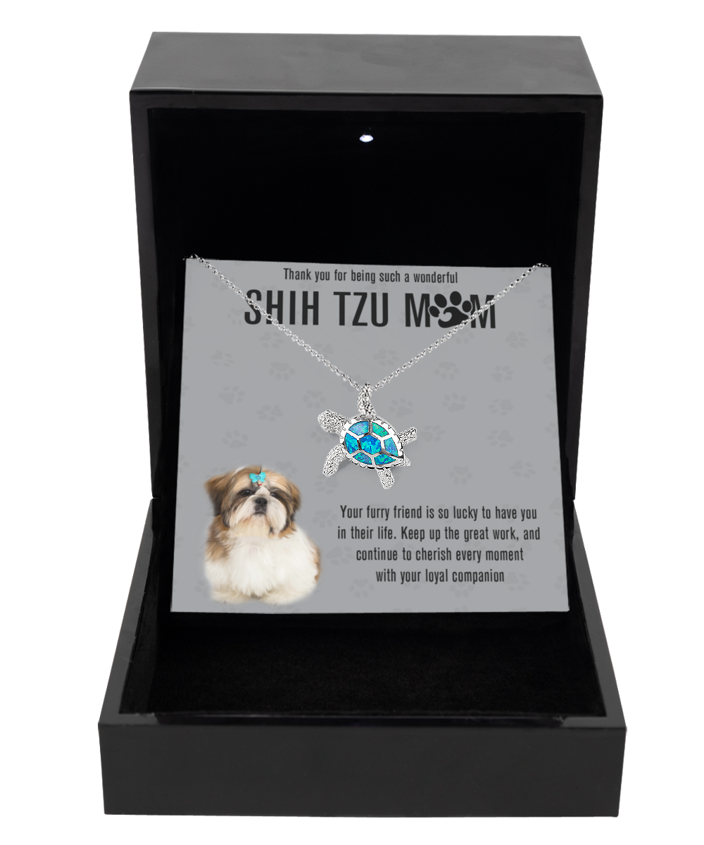 Shih Tzu Mom Opal Turtle Necklace - Dog Mom Gifts For Women Birthday Christmas Mother's Day Gift Necklace For Shih Tzu Dog Lover