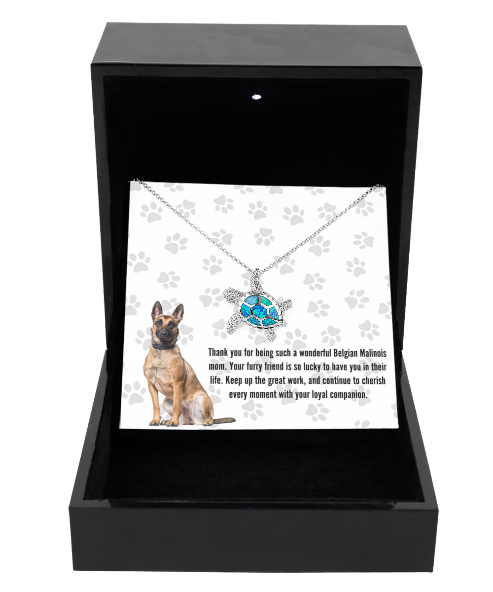 Belgian Malinois Mom Opal Turtle Necklace - Dog Mom Gifts For Women Birthday Christmas Mother's Day Gift Necklace For Belgian Malinois Dog Lover