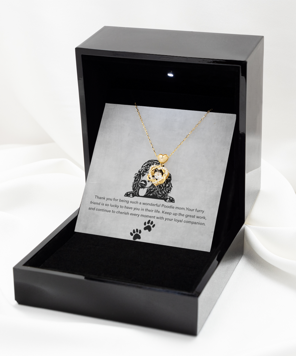 Poodle Mom Heart Knot Gold Necklace - Dog Mom Jewelry Gifts Necklace For Women Birthday Christmas Mother's Day Gift For Poodle Dog Lover