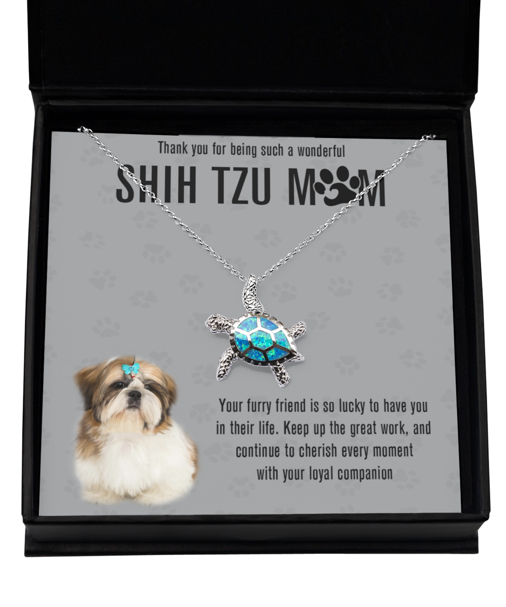 Shih Tzu Mom Opal Turtle Necklace - Dog Mom Gifts For Women Birthday Christmas Mother's Day Gift Necklace For Shih Tzu Dog Lover